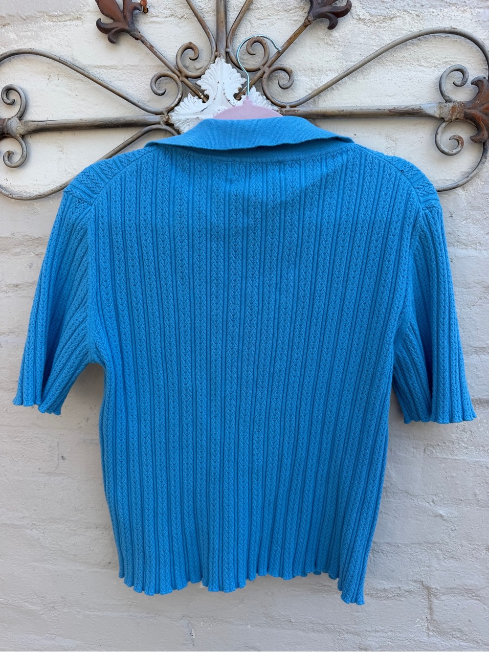 Truth Blue Ribbed V-Neck Collared Sweater - Picture 3 of 3
